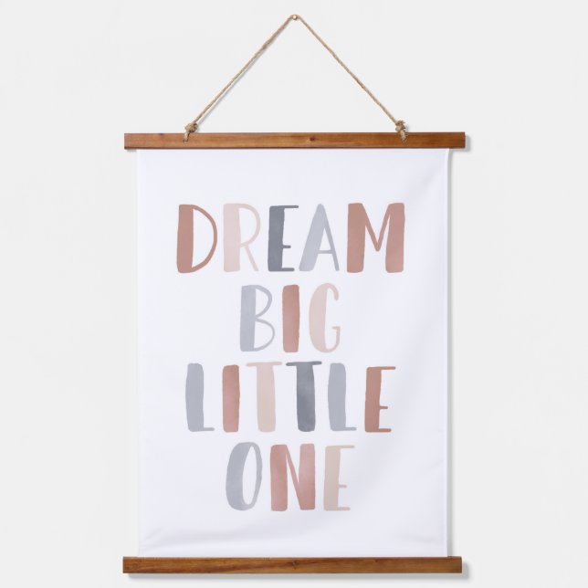 Dream Big Little One Boho Kinder Zimmer Dekoration Wandteppich Mit Holzrahmen (Vorderseite)