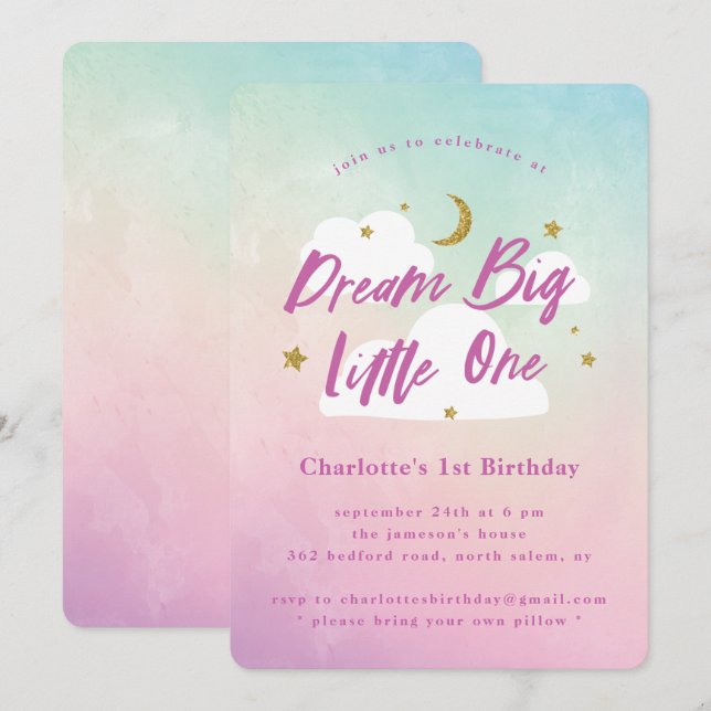 Dream Big Little One Einladung zum 1. Geburtstag (Vorne/Hinten)