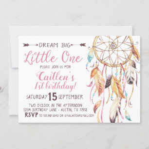 Dream Big Little One First Birthday Dreamcatcher Einladung