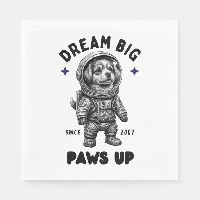 Dream Big Paws Up Astronaut Dog Serviette (Vorderseite)