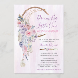 Dream Big Pink & Lila Boho Erster Geburtstag Einladung