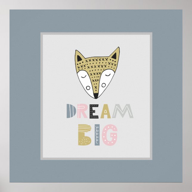Dream Big Scandinavian Fox Kids Room Square Poster (Vorne)