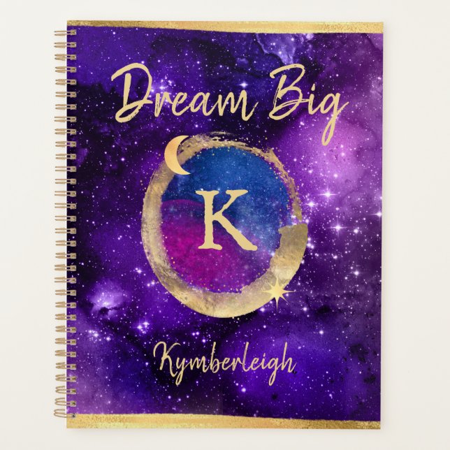 Dream Big Violet Galaxy Glam Gold Monogramme Large (Devant)