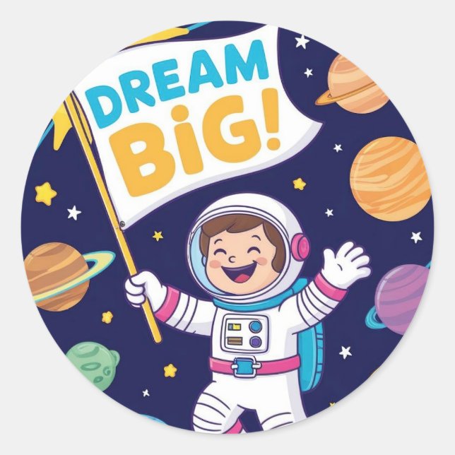 Dream Big with a Kid Astronaut Runder Aufkleber (Vorderseite)
