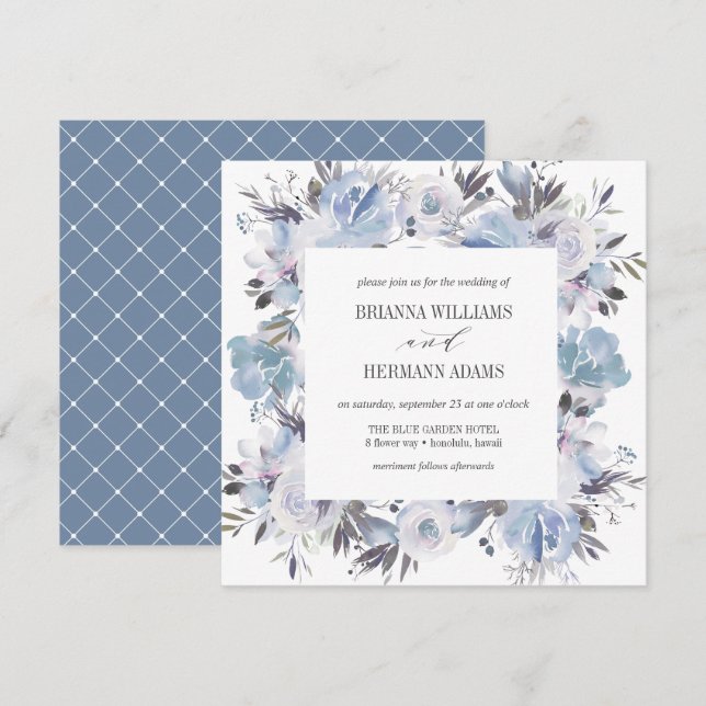 Dream Blue | Extravagante Frühlingsfloraldiamanten Einladung (Vorne/Hinten)
