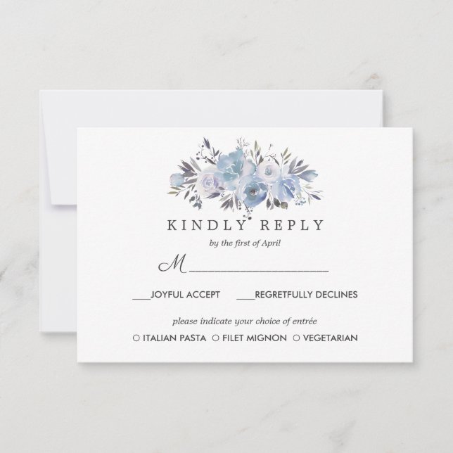 Dream Blue | Floral Wedding RSVP MEAL Option Karte (Vorderseite)