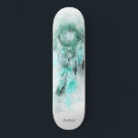 *~* Dream Boho Catcher Sacred Tribal Shamanic Aqua Skateboard<br><div class="desc">* Western BOHO American Watercolor Abstrakte Dream Catcher Tour mit hübschen Feathers als Shamanic-Symbol für einen amerikanischen Spirituellen Heiler oder BOHEMIAM Design. * * *** Die Farben sind meist BLAU TURQUOISE , AQUA , auf WEISS. Dieses temperamentbasierte, beliebte boho kreative abstrakte moderne Träumerei- und Feathers-Design wird höchstwahrscheinlich von Shamans, Native...</div>
