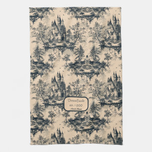 Dream Castle Midnight and Ivory Toile de Jouy Geschirrtuch