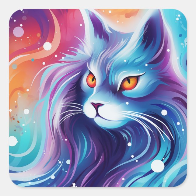 Dream Cat Abstrakte Farbwelt Quadratischer Aufkleber (Vorderseite)