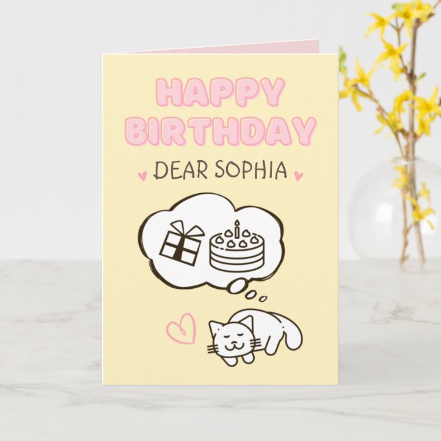 Dream Cat&Cake&Gift Happy Birthday Card Karte (Gelbe Blume)