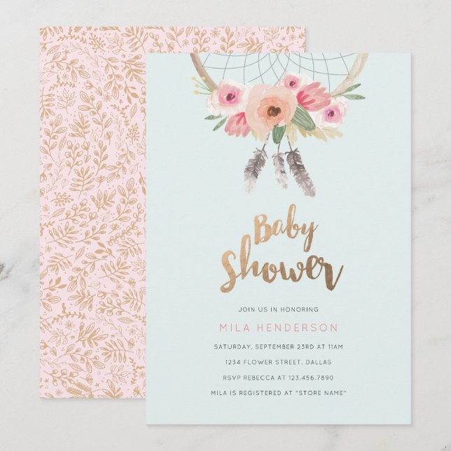 Dream Catcher Baby Shower Einladung (Vorne/Hinten)