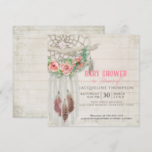Dream Catcher Baby Shower Girl BOHO Wood Feather Einladung