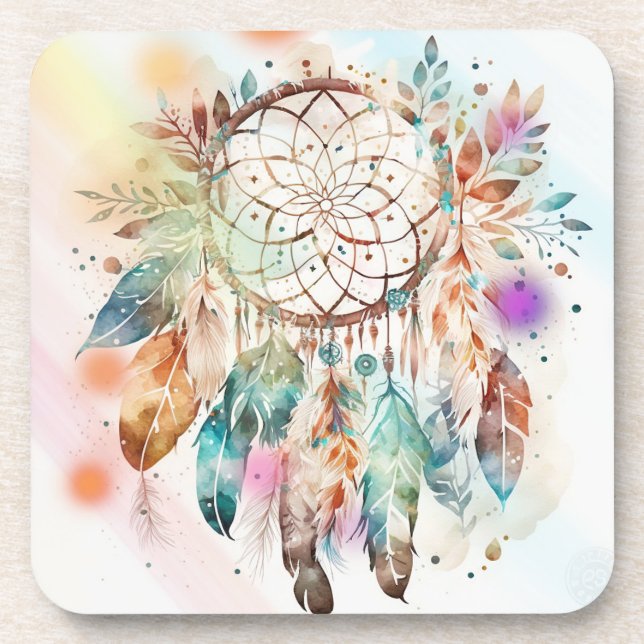 Dream Catcher Dessous de verre Arrière - plan blan (Devant)