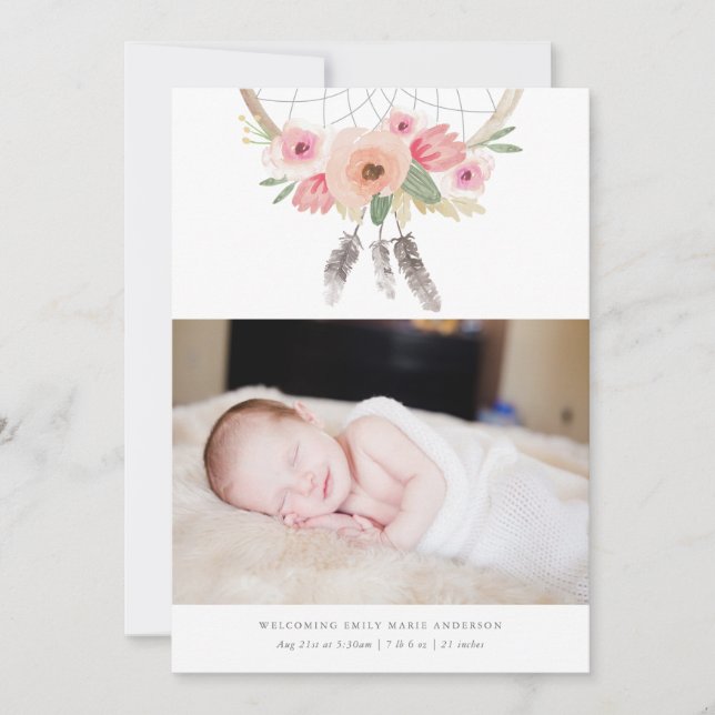 Dream Catcher Geburtsankündigung Ankündigung (Vorderseite)