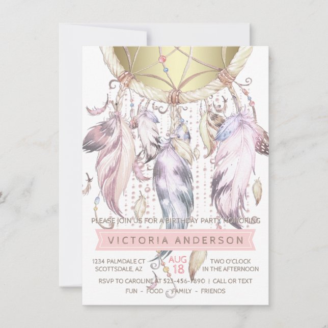 Dream Catcher Invitations de fête d'anniversaire (Devant)