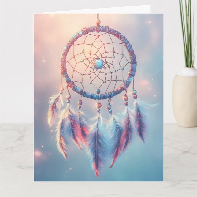 Dream Catcher mit weichen Federn und Perlen Karte (Vorderseite)