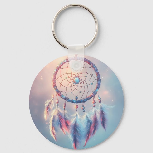Dream Catcher mit weichen Federn und Perlen Schlüsselanhänger (Vorderseite)