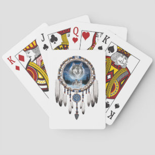 Dream Catcher mit Wolfshintergrund Spielkarten