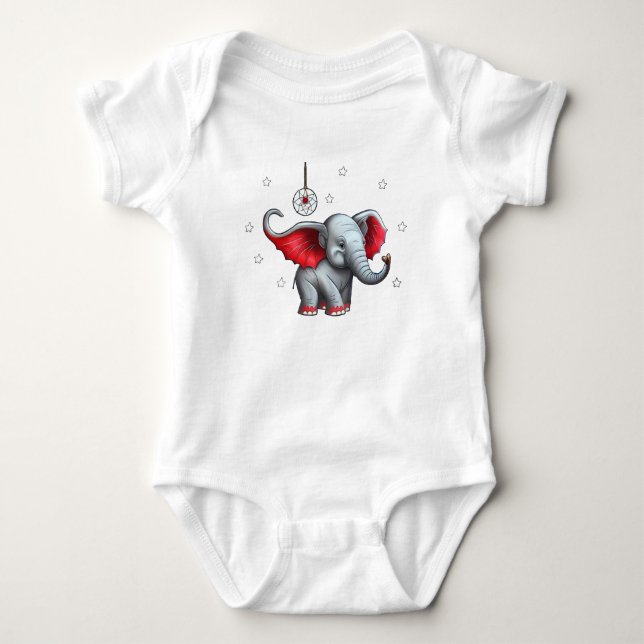 Dream Catcher Niedlich Baby Elephant. Zurück trans Baby Strampler (Vorderseite)