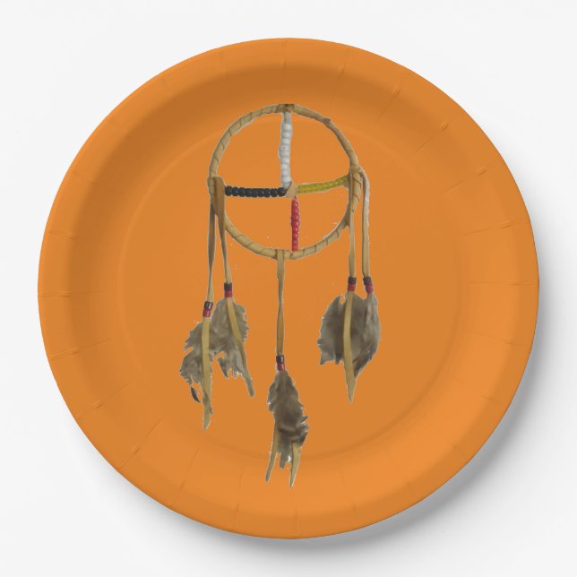 Dream Catcher Orange große Papierplatte Pappteller (Vorderseite)