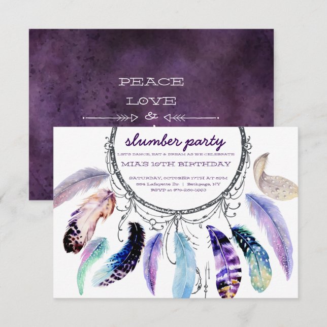 Dream-Catcher Slumber-Party Einladung (Vorne/Hinten)