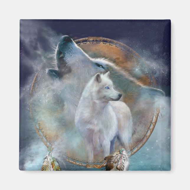 Dream Catcher - Spirit Wolf Art Magnet (Vorne)
