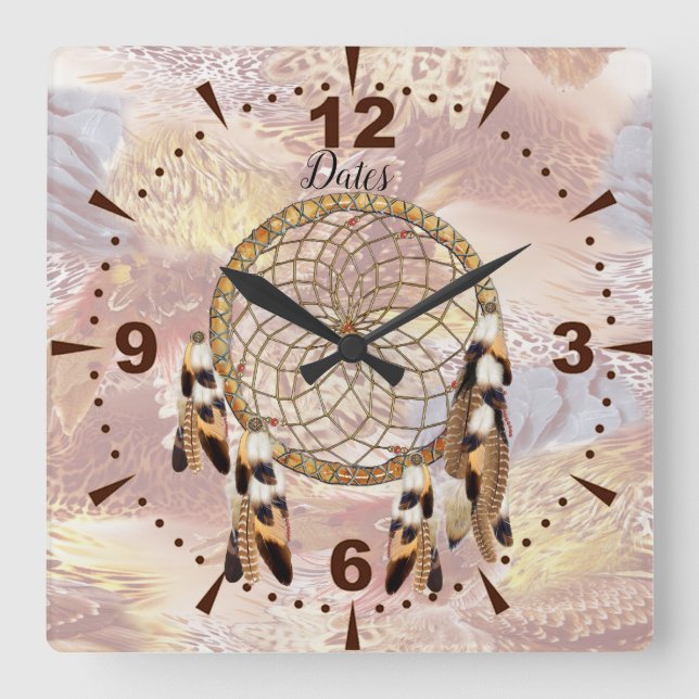Dream Catcher-Wohngestaltung Quadratische Wanduhr (Vorderseite)
