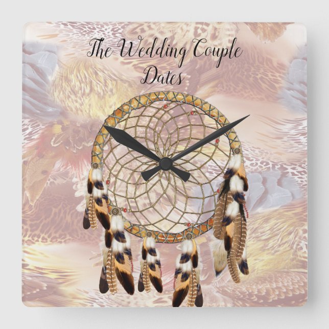Dream Catcher-Wohngestaltung Quadratische Wanduhr (Vorderseite)