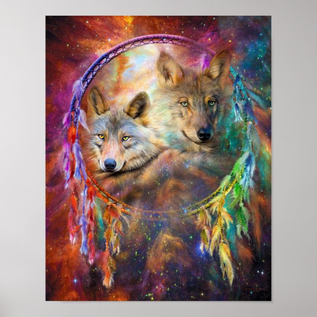 Dream Catcher - Wolf Spirituosen Kunst Plakat/Prin Poster (Vorne)