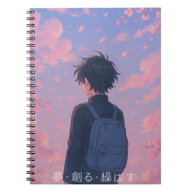 Dream Create Repeat - Ästhetische Anime mit Kirsch Notizblock (Vorderseite)