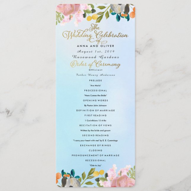 Dream Garden Floral Wedding Programme (Devant)