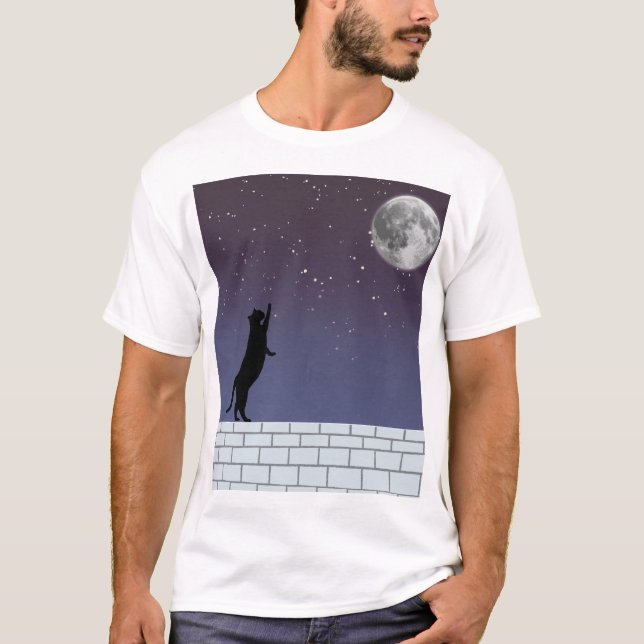 Dream Higher – Night Sky Cat Design T-Shirt (Vorderseite)