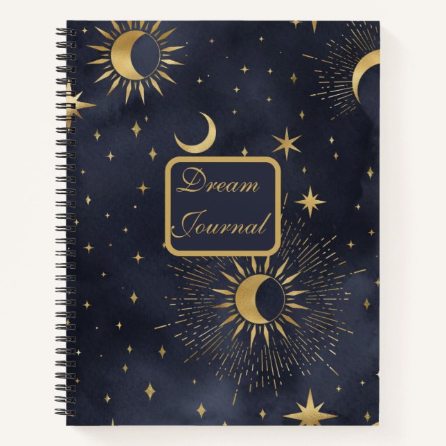 Dream Journal - Moderne Himmelssonne und Mond Notizbuch (Vorderseite)