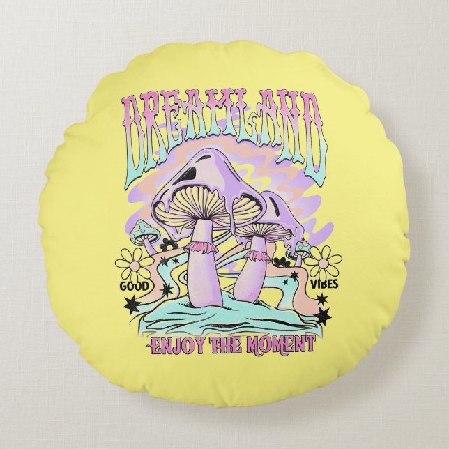 Dream Mushroom, Psychedelic Mushroom Rundes Kissen (Vorderseite)