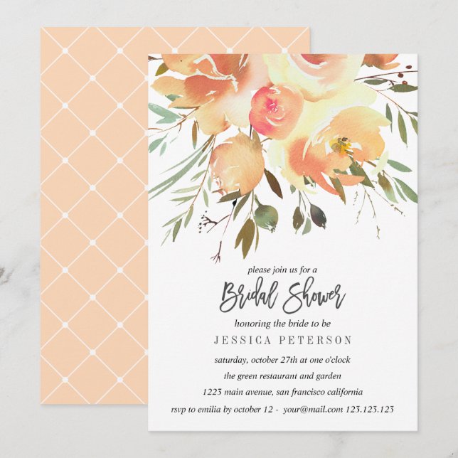 Dream Peach Blume Hochzeit Brautparty Party Einladung (Vorne/Hinten)