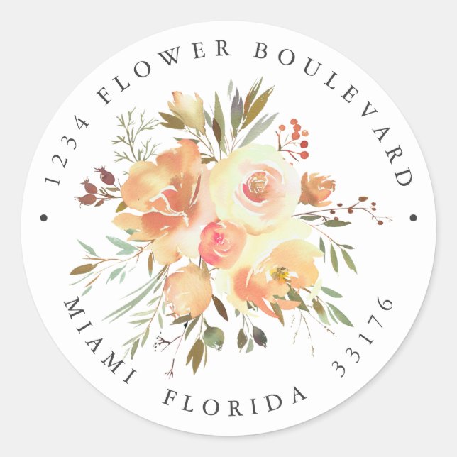 Dream Peach | Botanische Hochzeit - Rücksendeadres Runder Aufkleber (Vorderseite)
