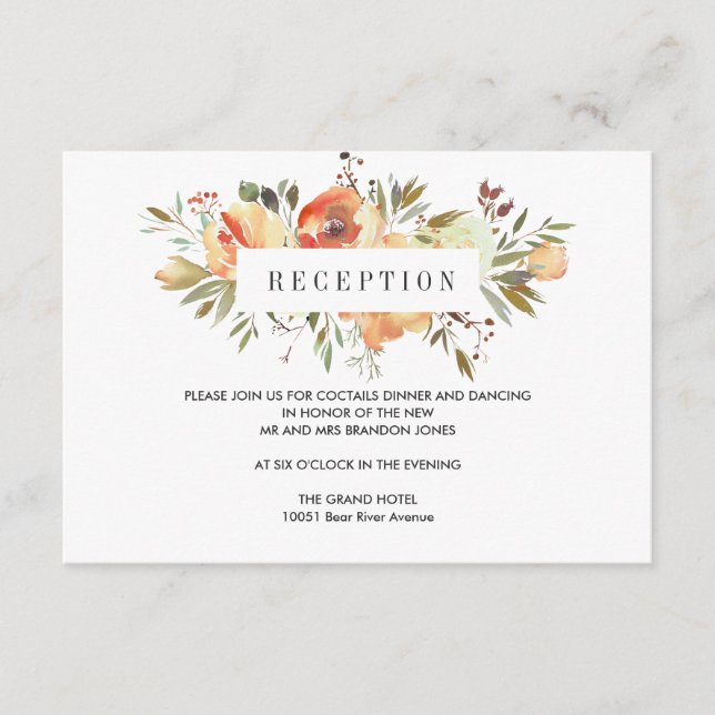 Dream Peach | Floral WEDD Empfang Begleitkarte (Vorderseite)