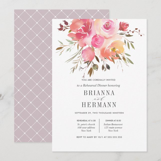 Dream Pink | Blume Hochzeitsessen Probe Einladung (Vorne/Hinten)