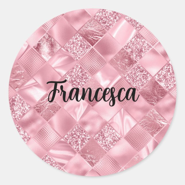 Dream Pink Diamonds mit Imitaten Glitzer und Fohle Runder Aufkleber (Vorderseite)