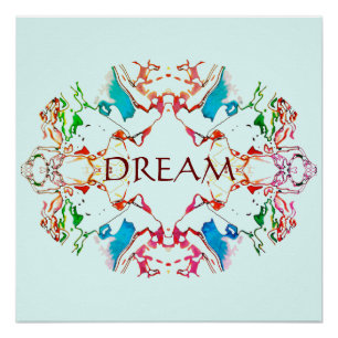 "Dream" Red Blue Green Burgundy Mandala auf Aqua Poster