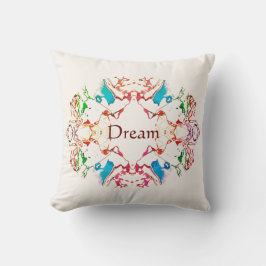 "Dream" Red Blue Green Burgundy Mandala auf Beige Kissen