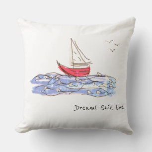 Dream Sail Live Sea Boat Seagull Sketch Kissen