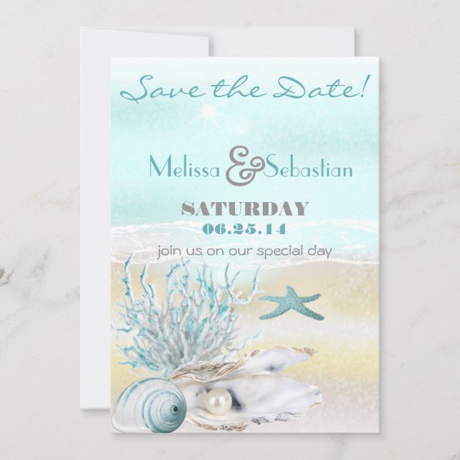 Dream Shore Beach Aquamarin Wedding Save the Date (Vorderseite)