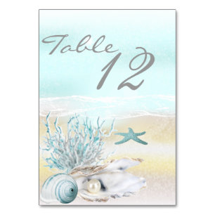 Dream Shore Beach Aquamarine Hochzeitskarte Tischnummer