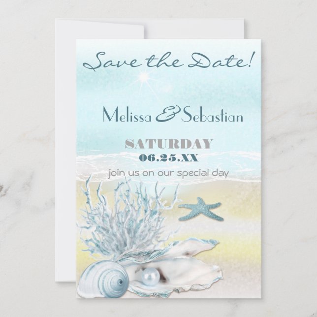 Dream Shore Beach Blue Wedding Save the Date (Vorderseite)