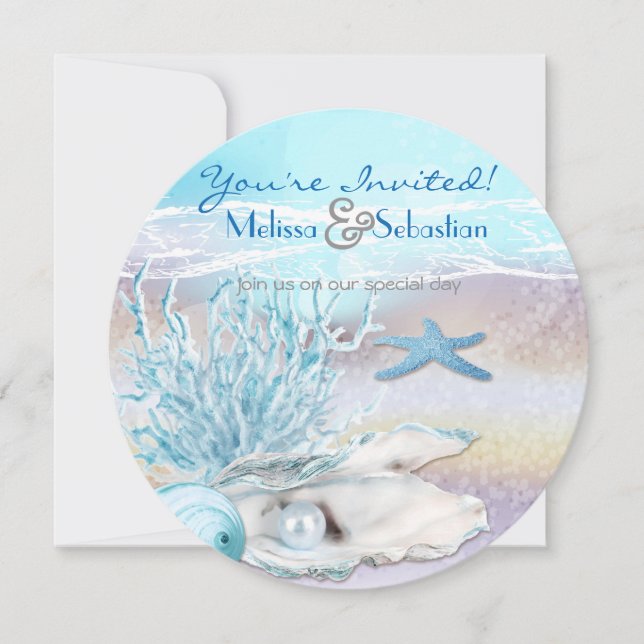 Dream Shore Beach Dk Aquamarine Hochzeitsreise Einladung (Vorderseite)