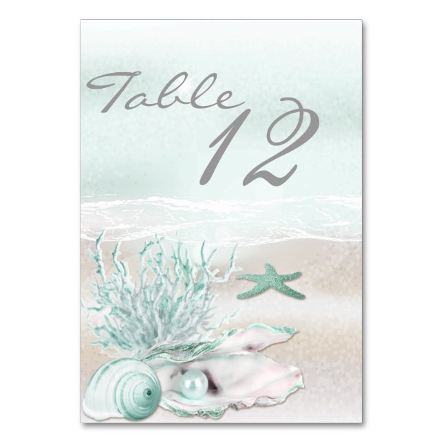 Dream Shore Beach Green Wedding Table Card Tischnummer (Rückseite)