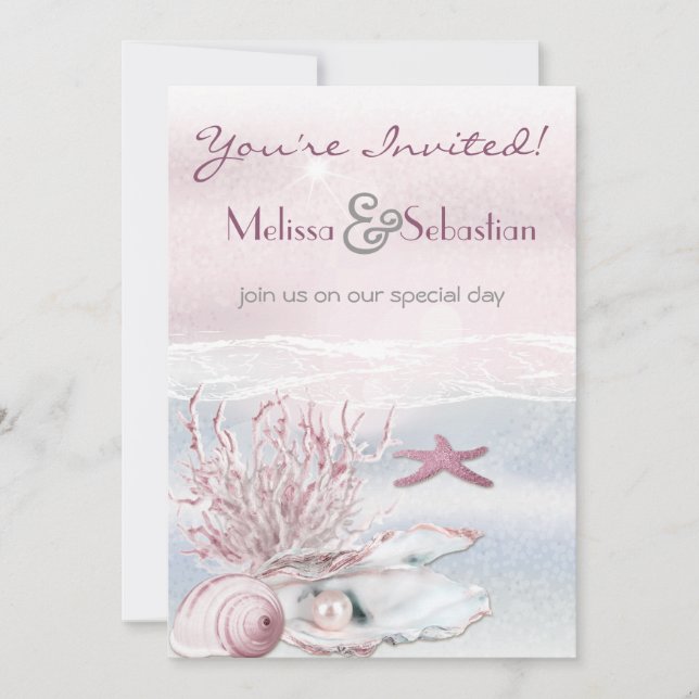 Dream Shore Beach Pink Wedite Invite Einladung (Vorderseite)