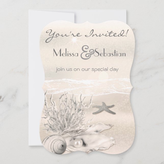Dream Shore Beach Sepia Wedite Invite Einladung (Vorderseite)