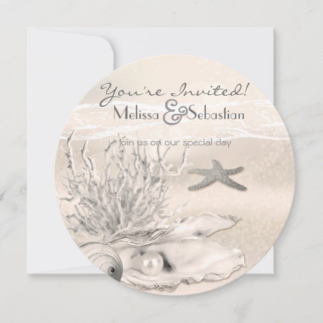 Dream Shore Beach Sepia Wedite Invite Einladung (Vorderseite)